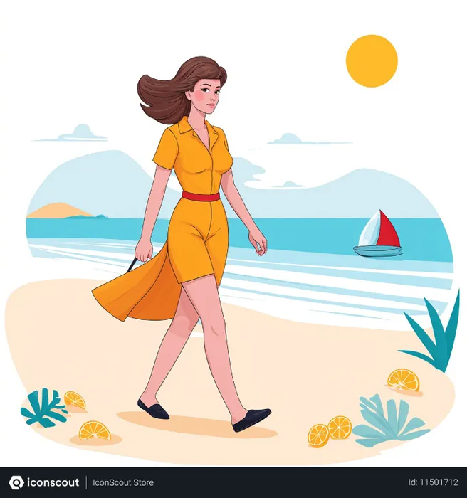 Free A Woman Walking On The Beach  AI Image