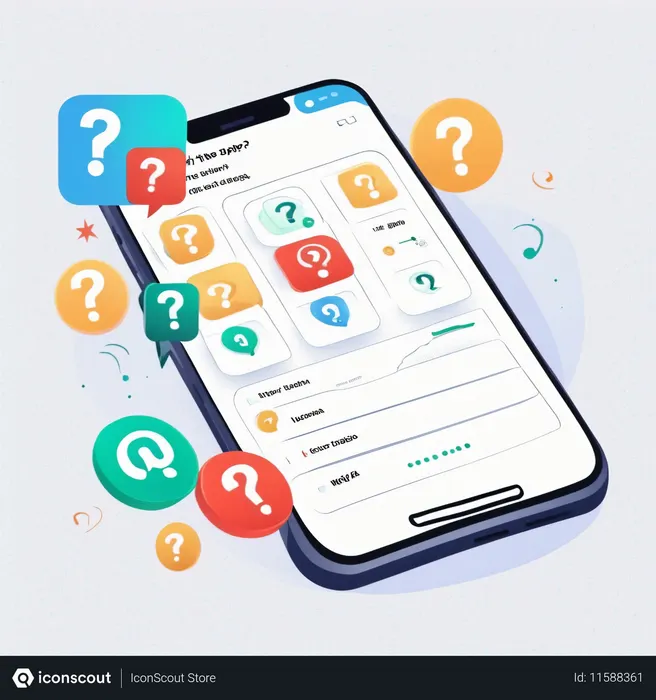 Free AI Interface de aplicativo de teste móvel com pontos de interrogação  Imagem