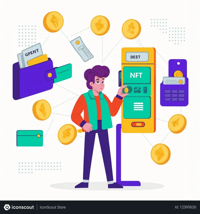 Free AI Man Interacting With Cryptocurrency Devices  Image