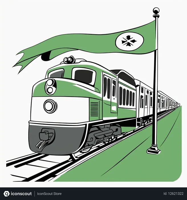 Free AI Vintage Train With Flag  Image