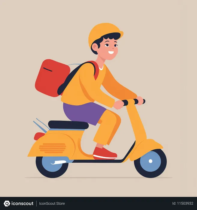 Free Boy rides scooter while wearing helmet  AI Image