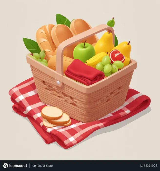 Free Cesta de picnic con frutas y pan  Imagen AI