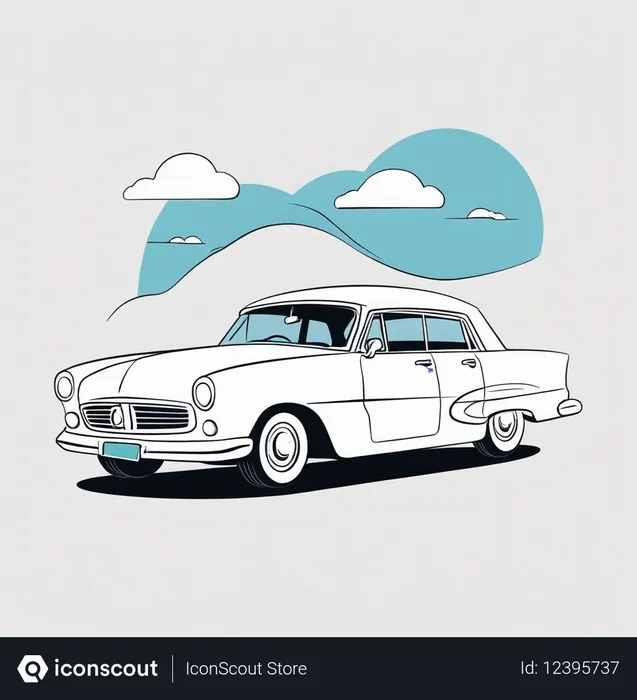 Free Coche clásico vintage con nubes  Imagen AI