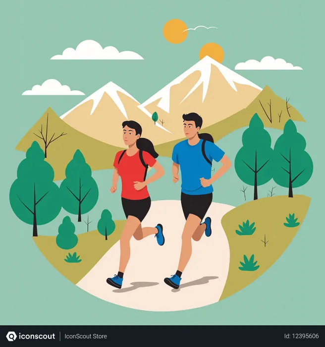 Free Couple Running Through A Scenic Mountain Trail  AI Image