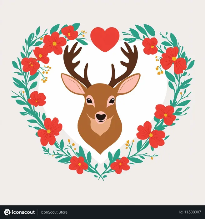 Free Deer In Floral Heart Design  AI Image