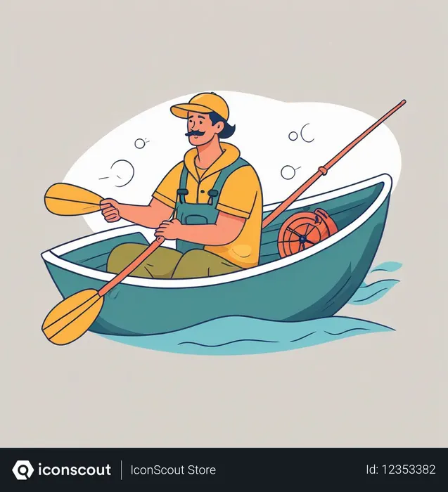 Free Fisherman Paddling Boat  AI Image