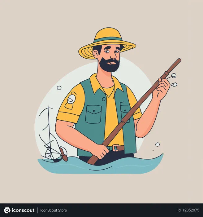 Free Fisherman With Fishing Rod  AI Image