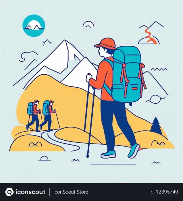 Free Hikers In A Mountainous Landscape  AI Image