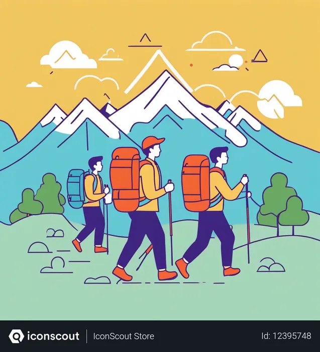 Free Hikers Trekking In A Mountainous Landscape  AI Image