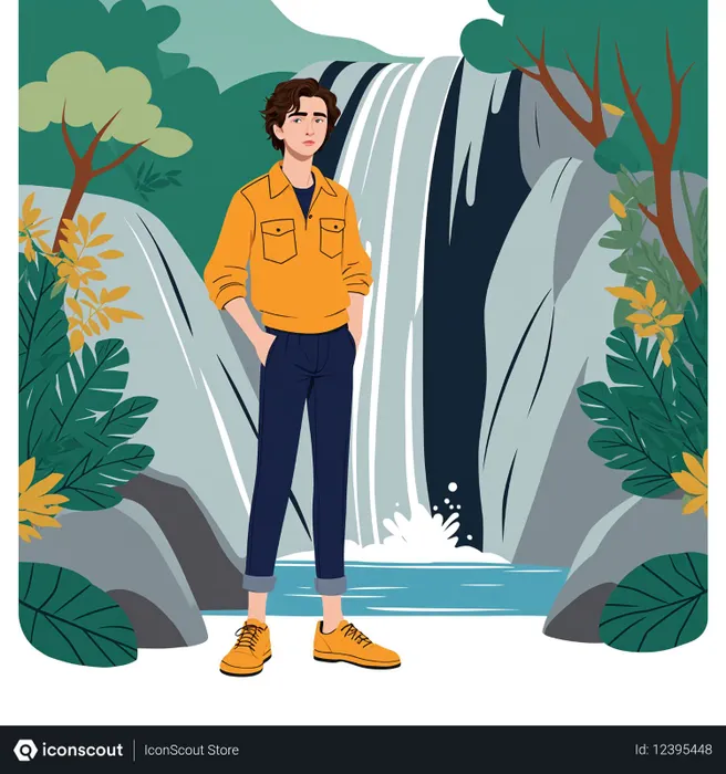 Free Homem perto de cachoeira na floresta  Imagem de IA