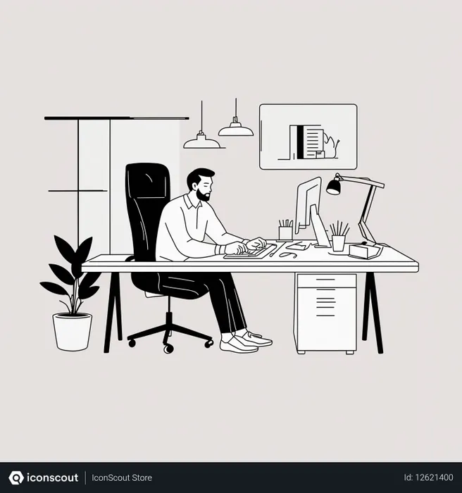 Free Homme travaillant au bureau  Image IA