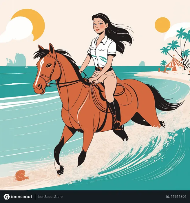Free Horseback Riding On  Tropical Beach  AI Image