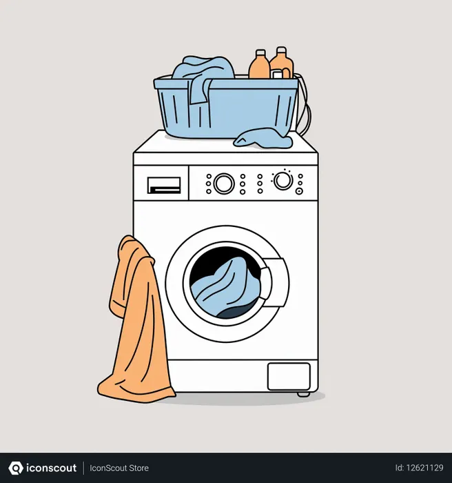 Free 洗濯物が入った洗濯機のイラスト。  AI画像