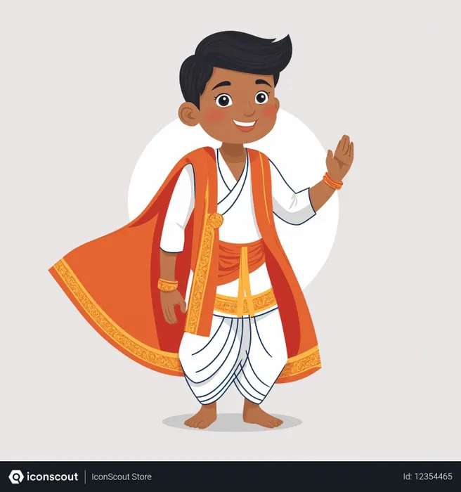 Free Indian Boy In Traditional Attire Waving  AI Image