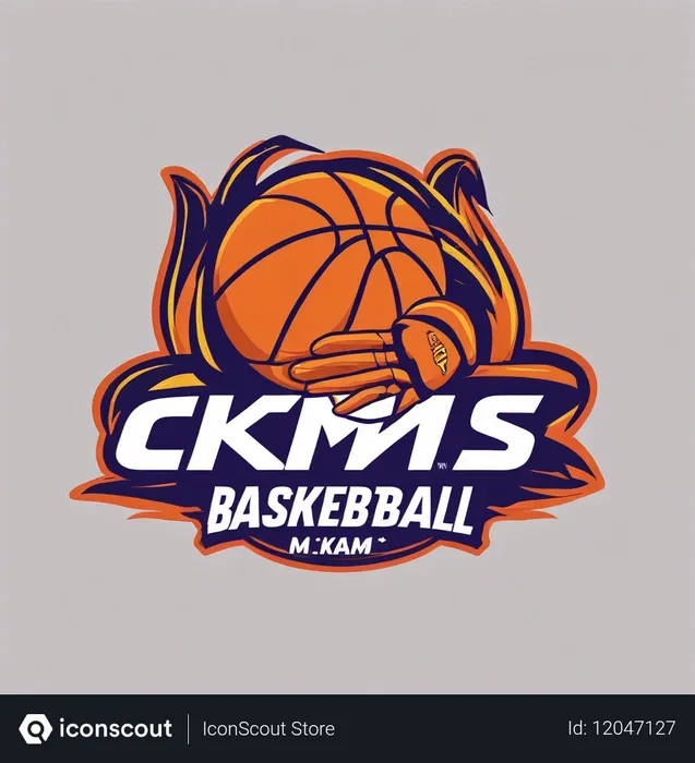 Free Logotipo com tema de basquete com bola e luva em chamas.  Imagem de IA
