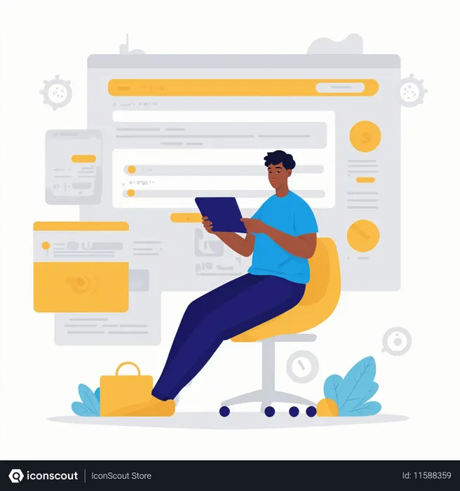 Free Man Using Tablet In Digital Workspace  AI Image
