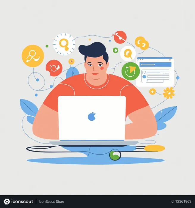 Free Mann arbeitet am Laptop  KI-Bild