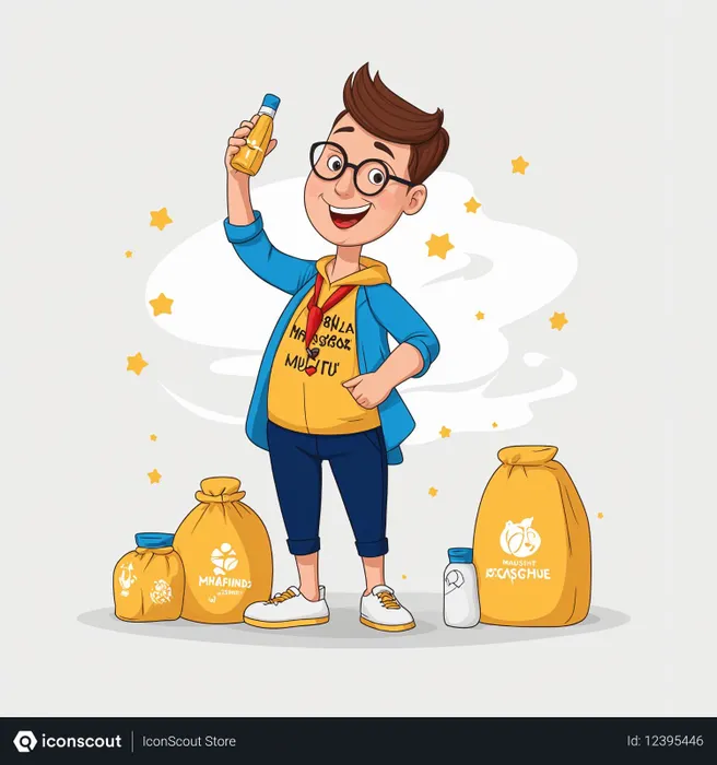 Free Menino com sacolas de compras e garrafa  Imagem de IA