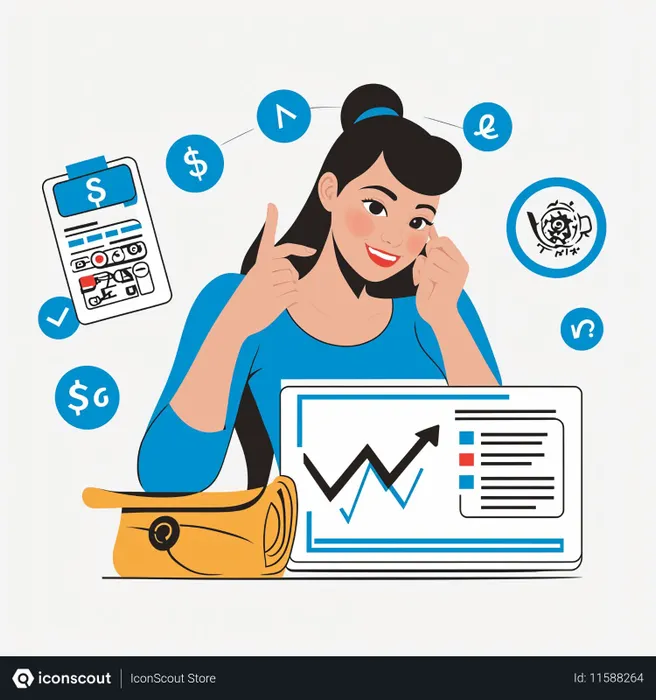 Free Mulher analisando o crescimento financeiro com ferramentas digitais  Imagem de IA