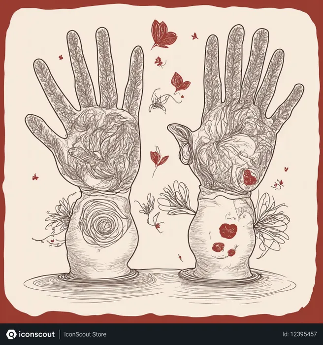 Free Obra de arte surrealista de manos con diseños florales  Imagen AI