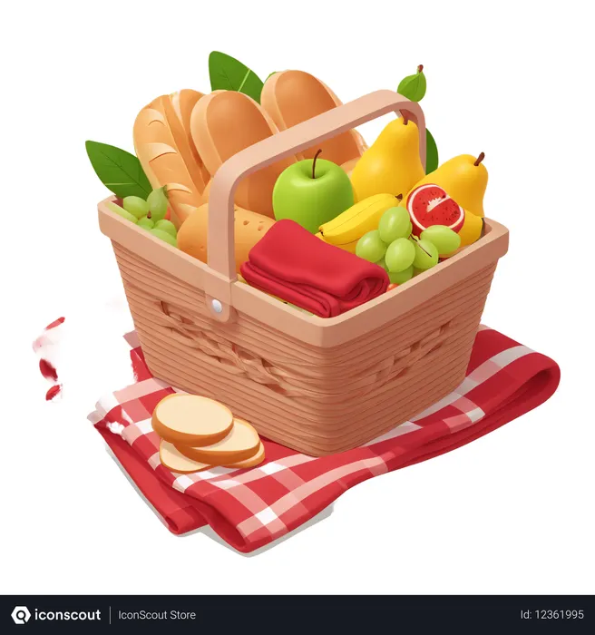 Free Picnic Basket With Fruits And Bread  AI Image