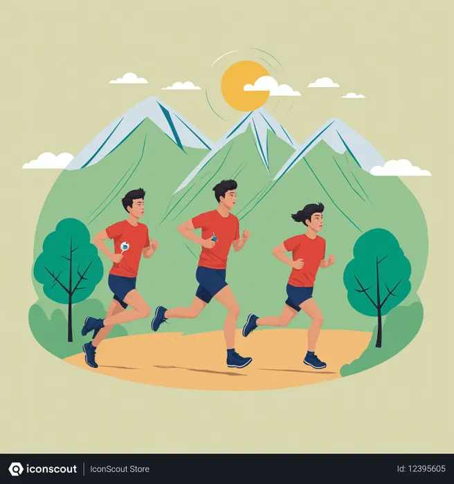 Free Three People Running In A Mountainous Landscape  AI Image