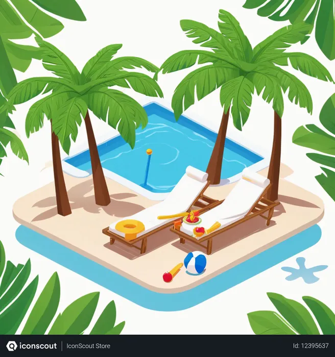 Free Tropical Poolside Retreat With Loungers And Palm Trees  AI Image