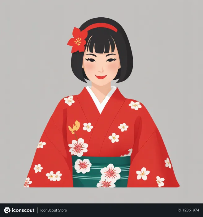 Free Woman In A Floral Kimono  AI Image