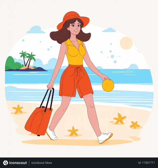 Free Woman Walking On A Beach In A Summer Outfit  AI Image