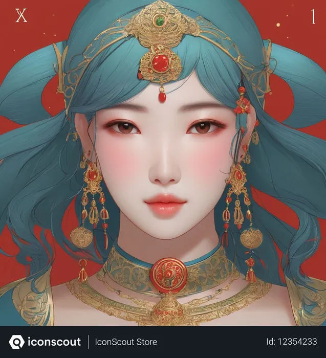 Free Woman With Ornate Jewelry  AI Image