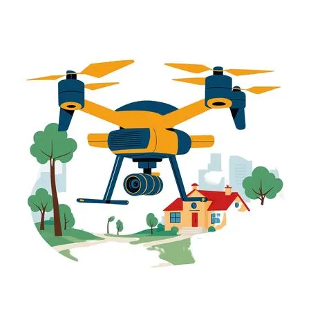 Free A Drone Flying Over A House Near A City  AI Image