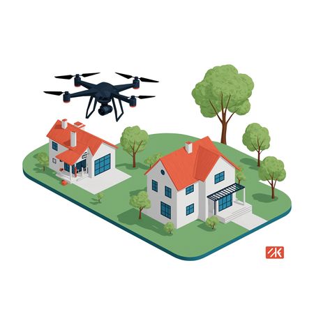 Free A Drone Over Houses  AI Image