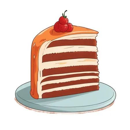 Free A Layered Cake Slice With Frosting And Berries  AI Image