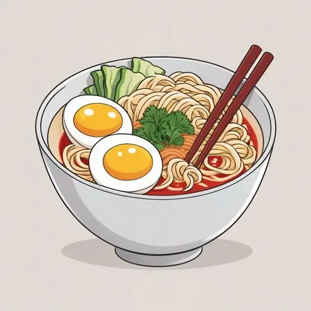Free A Ramen Bowl With Eggs And Chopsticks  AI Image