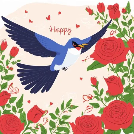 Free A Swallow Flying Among Roses  AI Image