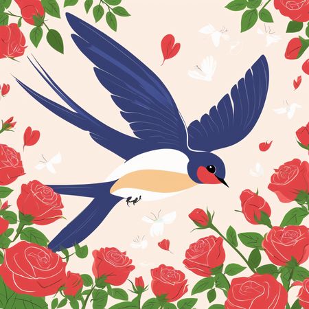Free A Swallow Flying Among Roses  AI Image