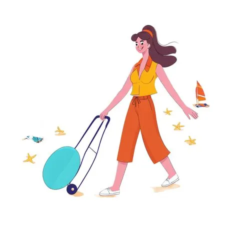 Free A Woman At The Beach With A Trolley Bag  AI Image
