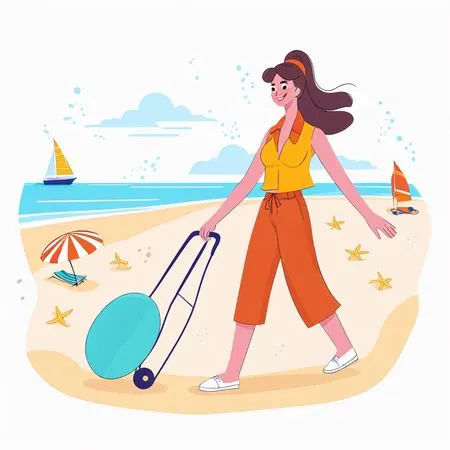 Free A Woman At The Beach With A Trolley Bag  AI Image