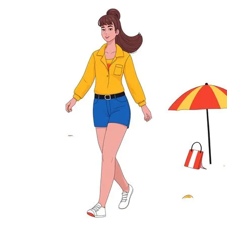 Free A Woman Walking On The Beach  AI Image