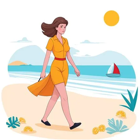 Free A Woman Walking On The Beach  AI Image
