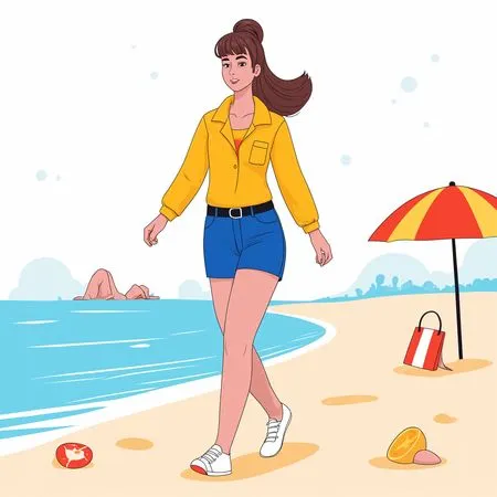 Free A Woman Walking On The Beach  AI Image