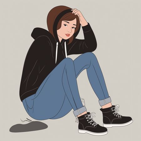 Free A Young Woman In Casual Attire Sitting Thoughtfully  AI Image
