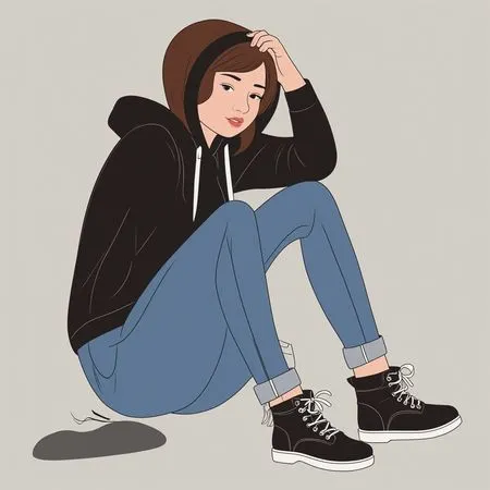 Free A Young Woman In Casual Attire Sitting Thoughtfully  AI Image