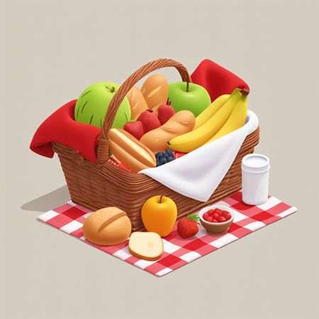 Free AI A Picnic Basket Filled With Fruits, Bread, And Drinks  Image