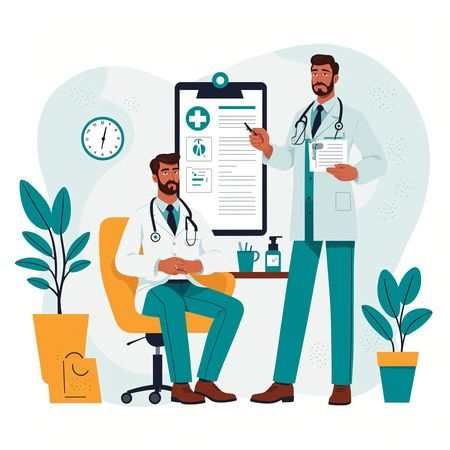 Free AI Médicos discutindo o relatório médico do paciente  Imagem