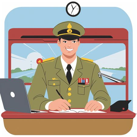 Free AI Smiling Military Officer On Train  Image