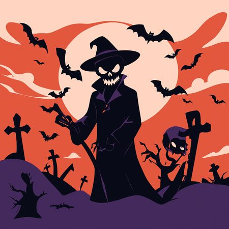 Free AI Spooky Scarecrow In Graveyard At Night Image