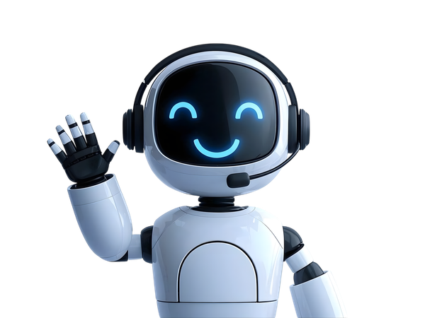 Free AI Un adorable robot IA portant un casque audio agite la main  Image IA