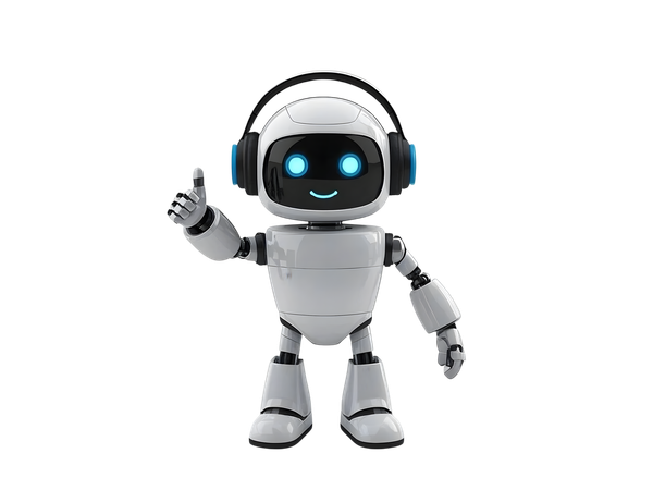 Free AI Un adorable robot IA portant un casque audio et faisant un signe de pouce levé.  Image IA