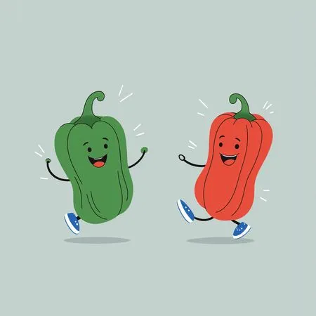 Free Anthropomorphic Bell Peppers Dancing Happily.  AI Image